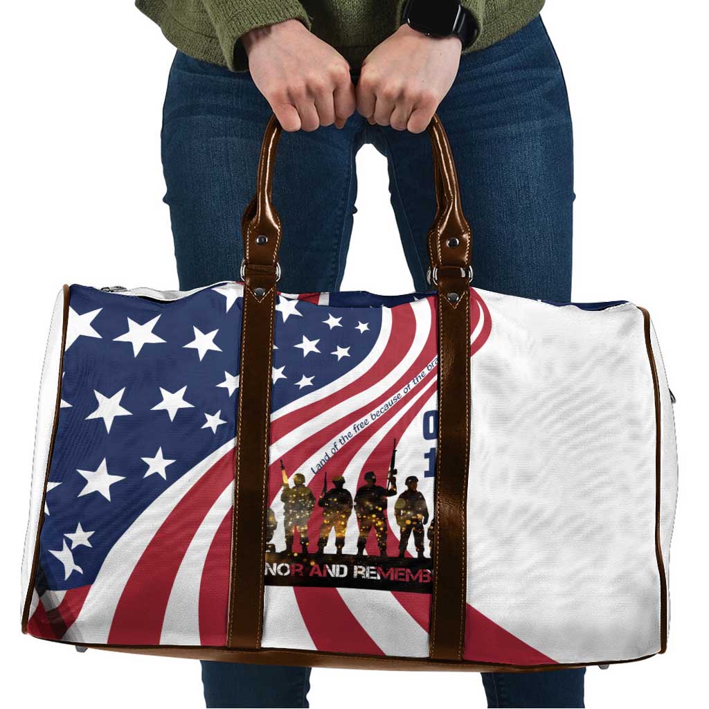 911 Memorial Travel Bag Patriot Day American Flag and Soldier Silhouette Honor and Remember - Wonder Print Shop