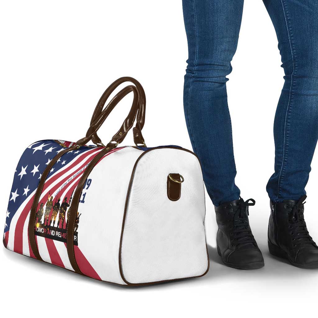 911 Memorial Travel Bag Patriot Day American Flag and Soldier Silhouette Honor and Remember - Wonder Print Shop