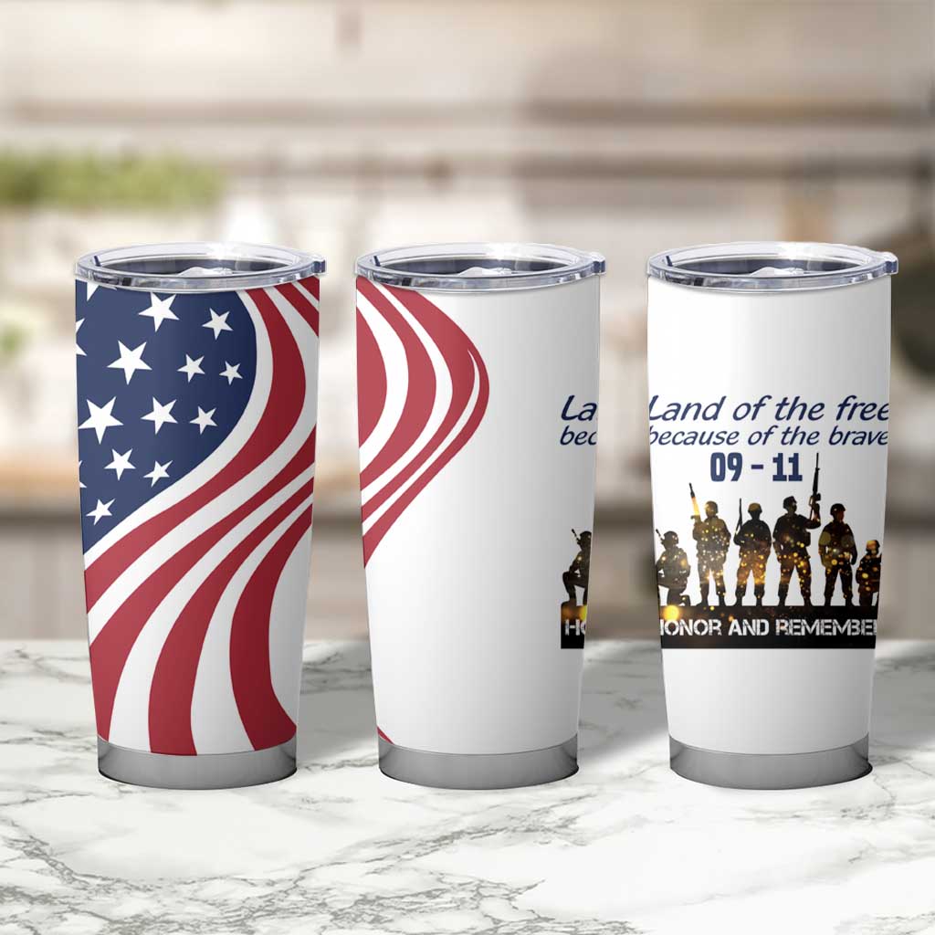 911 Memorial Tumbler Cup Patriot Day American Flag and Soldier Silhouette Honor and Remember - Wonder Print Shop