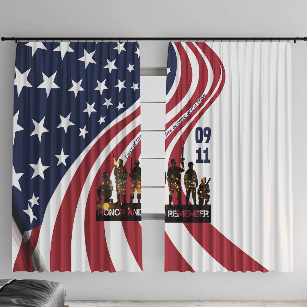 911 Memorial Window Curtain Patriot Day American Flag and Soldier Silhouette Honor and Remember - Wonder Print Shop