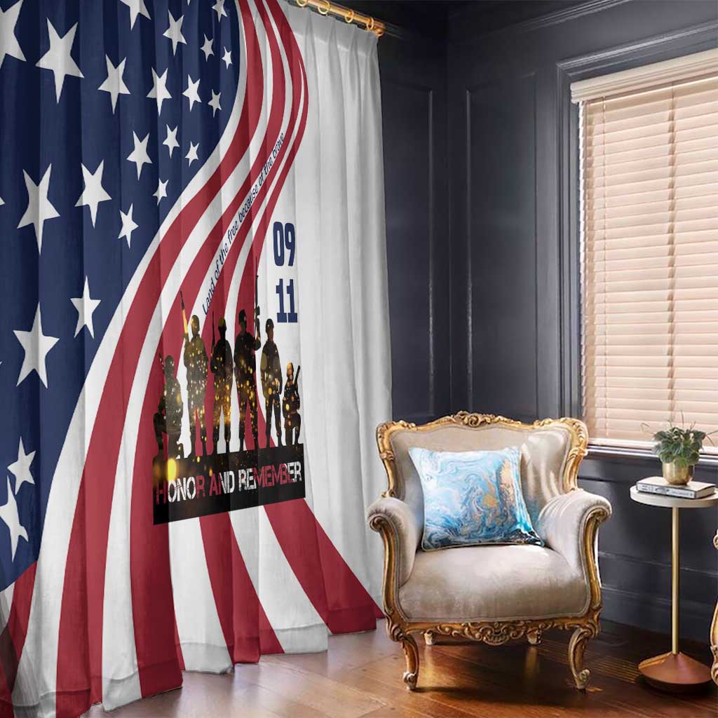911 Memorial Window Curtain Patriot Day American Flag and Soldier Silhouette Honor and Remember - Wonder Print Shop
