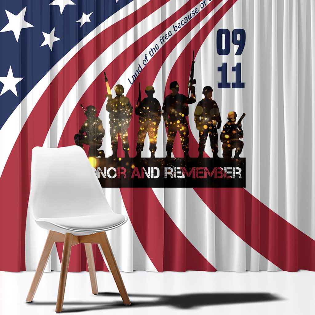 911 Memorial Window Curtain Patriot Day American Flag and Soldier Silhouette Honor and Remember - Wonder Print Shop