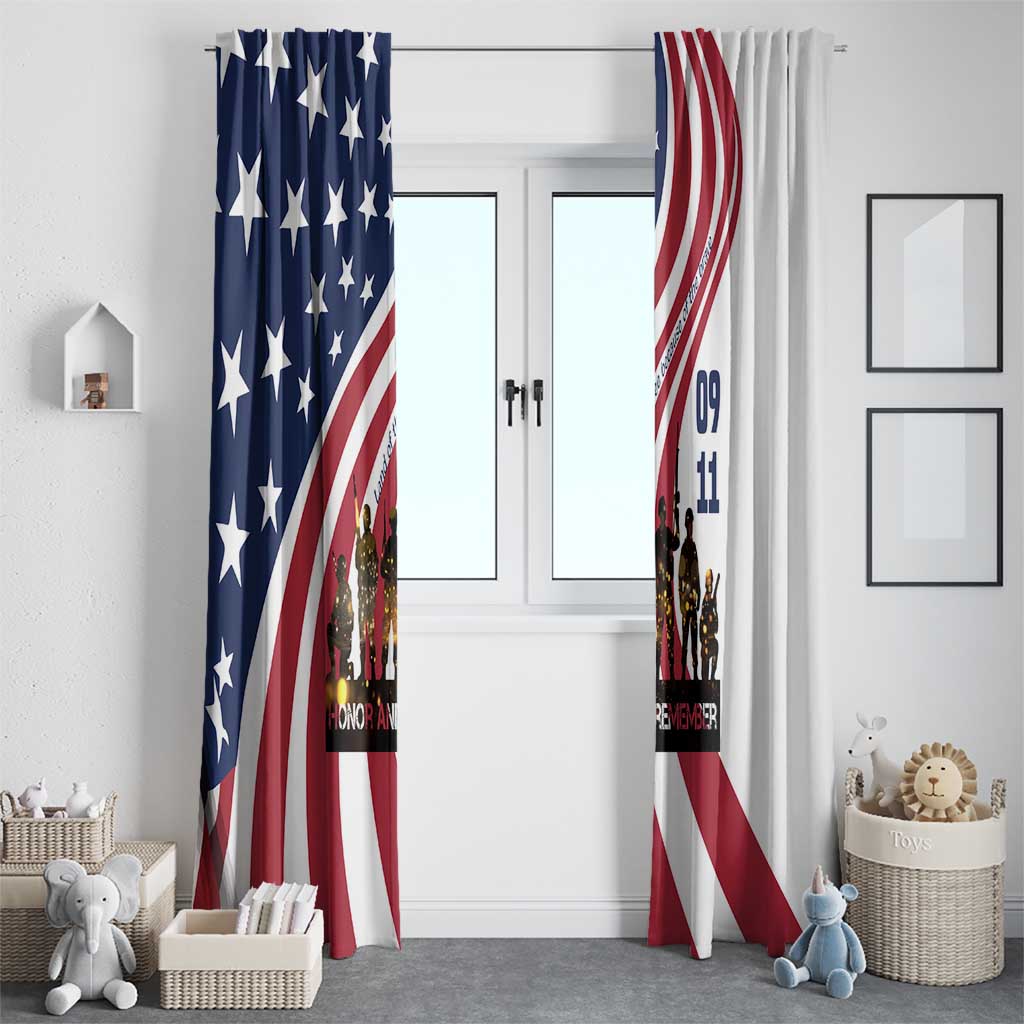 911 Memorial Window Curtain Patriot Day American Flag and Soldier Silhouette Honor and Remember - Wonder Print Shop