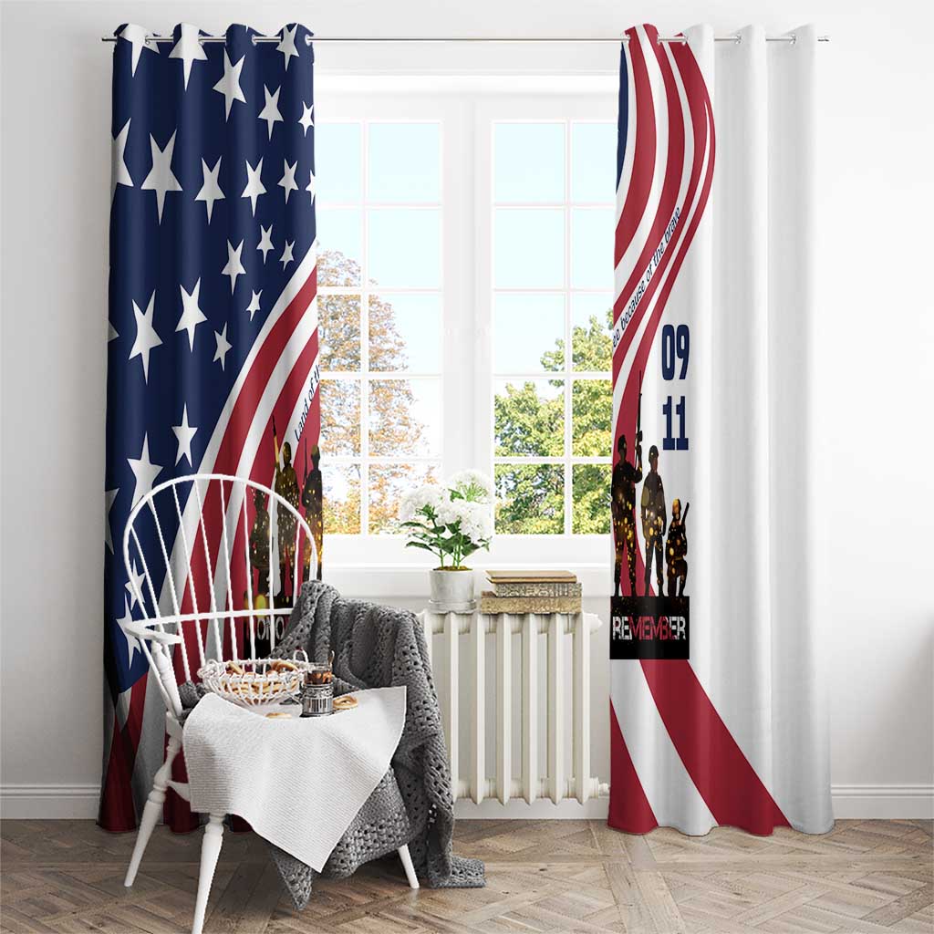 911 Memorial Window Curtain Patriot Day American Flag and Soldier Silhouette Honor and Remember - Wonder Print Shop