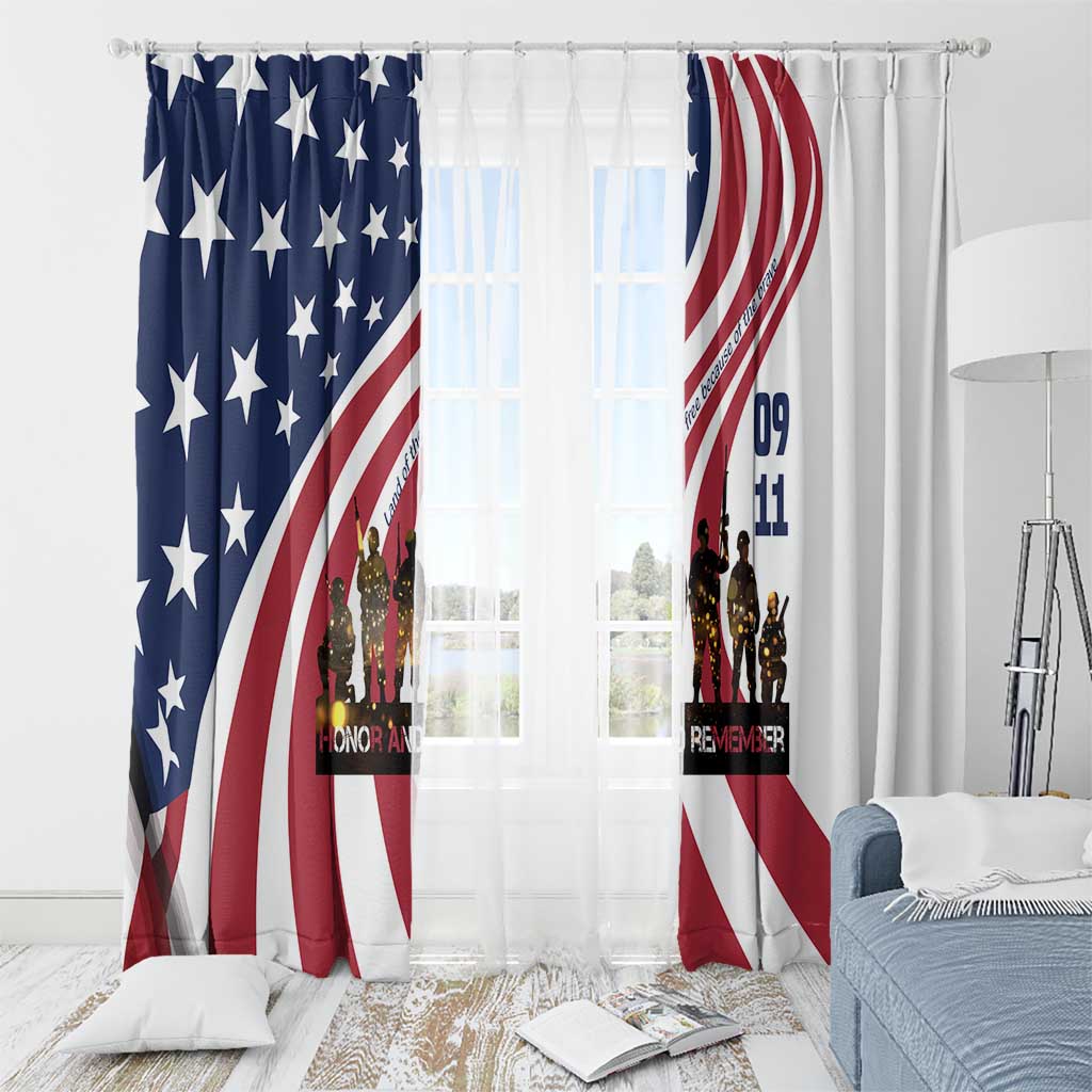 911 Memorial Window Curtain Patriot Day American Flag and Soldier Silhouette Honor and Remember - Wonder Print Shop