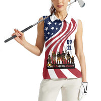911 Memorial Women Sleeveless Polo Shirt Patriot Day American Flag and Soldier Silhouette Honor and Remember - Wonder Print Shop