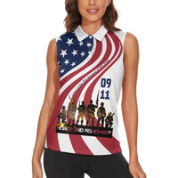 911 Memorial Women Sleeveless Polo Shirt Patriot Day American Flag and Soldier Silhouette Honor and Remember - Wonder Print Shop