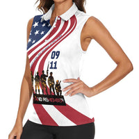 911 Memorial Women Sleeveless Polo Shirt Patriot Day American Flag and Soldier Silhouette Honor and Remember - Wonder Print Shop