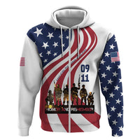 911 Memorial Zip Hoodie Patriot Day American Flag and Soldier Silhouette Honor and Remember - Wonder Print Shop