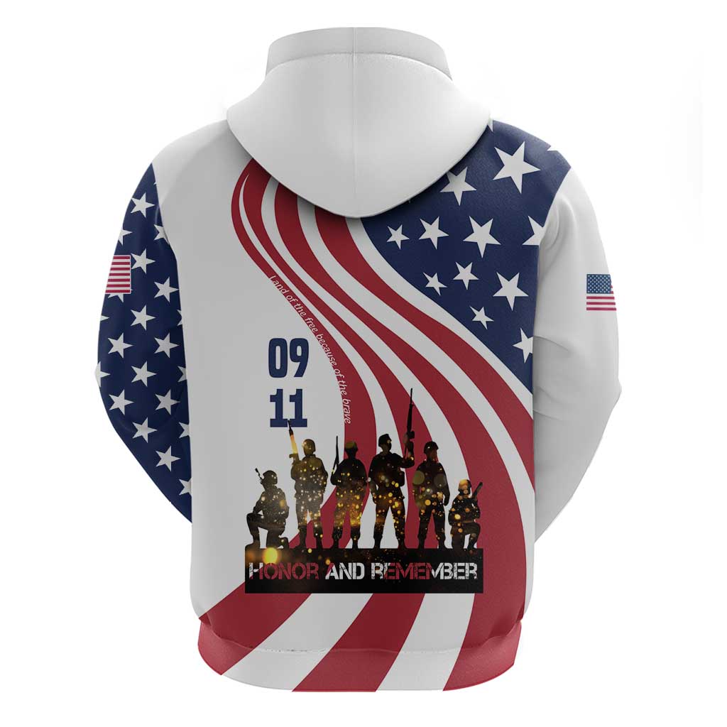 911 Memorial Zip Hoodie Patriot Day American Flag and Soldier Silhouette Honor and Remember - Wonder Print Shop