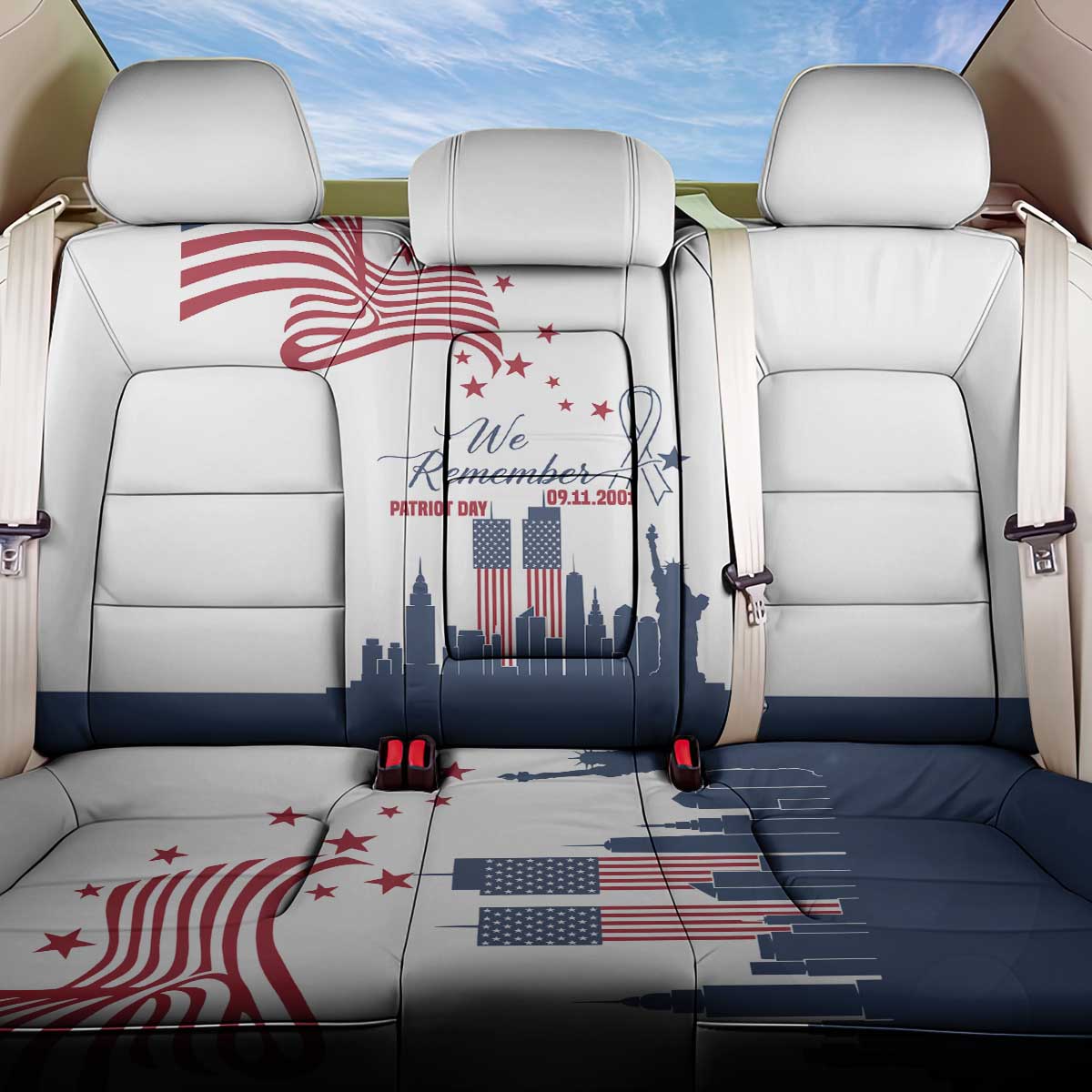 Patriot Day 911 Memorial Back Car Seat Cover American Flag and New York City Skyline Design - Wonder Print Shop