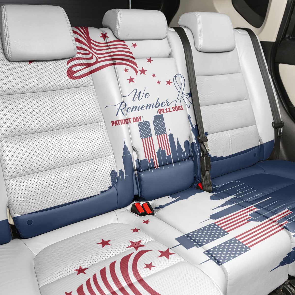 Patriot Day 911 Memorial Back Car Seat Cover American Flag and New York City Skyline Design - Wonder Print Shop