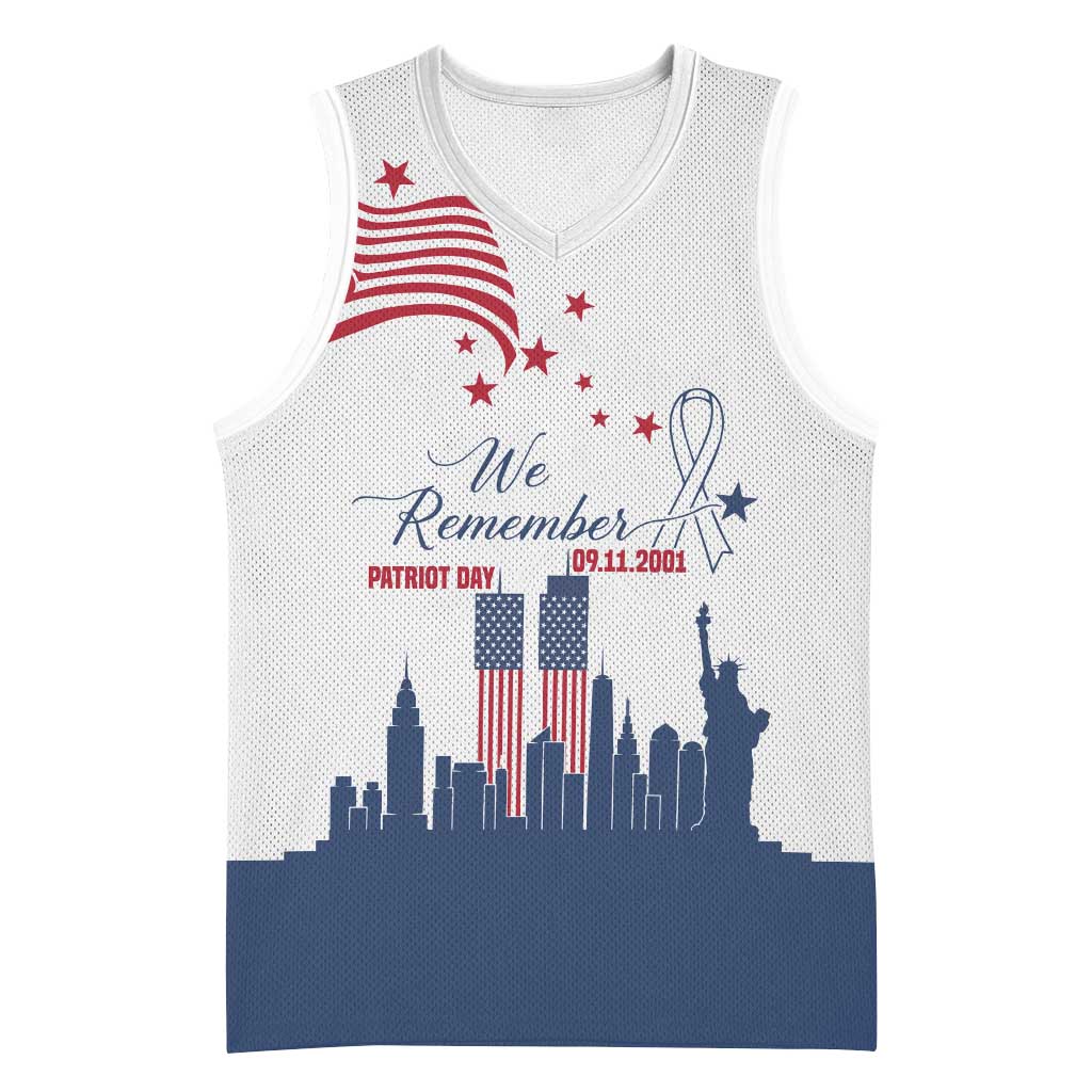 Patriot Day 911 Memorial Basketball Jersey American Flag and New York City Skyline Design - Wonder Print Shop