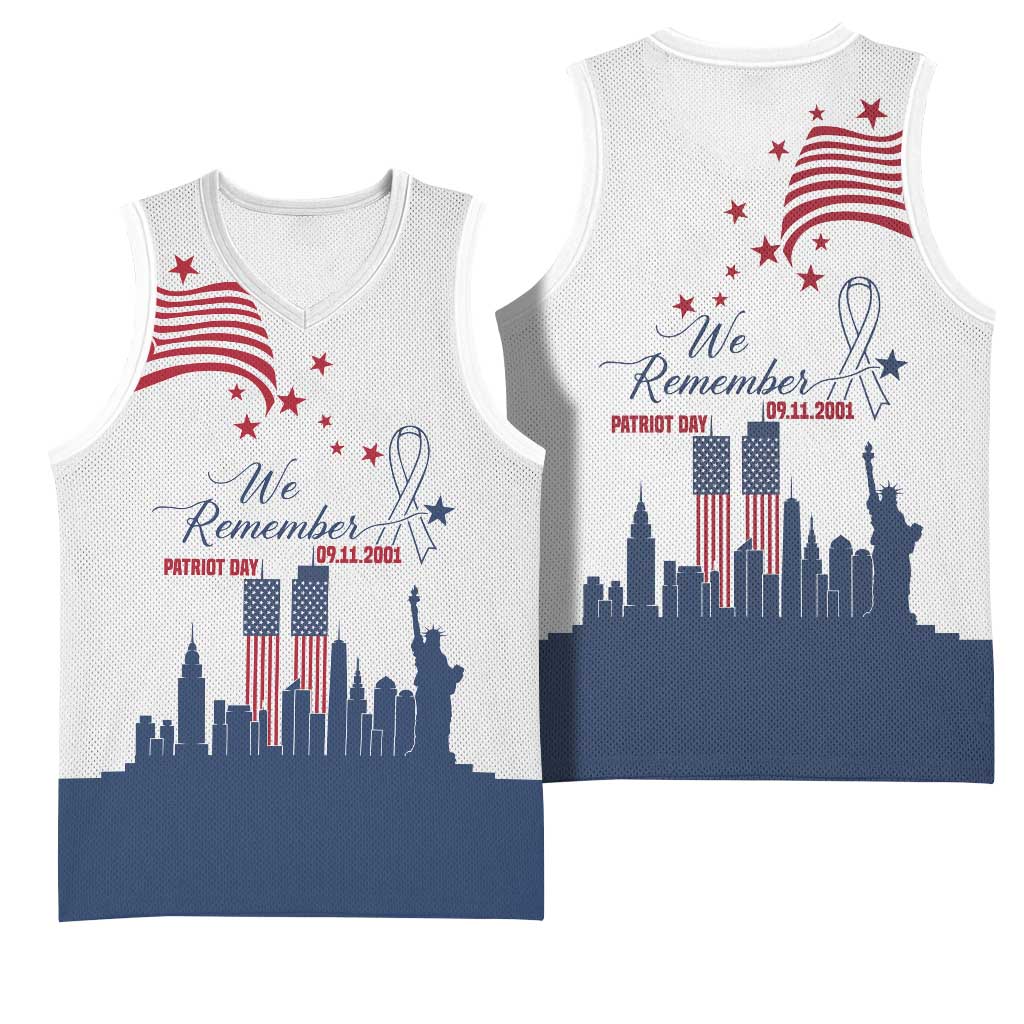 Patriot Day 911 Memorial Basketball Jersey American Flag and New York City Skyline Design - Wonder Print Shop