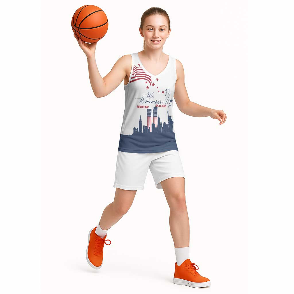 Patriot Day 911 Memorial Basketball Jersey American Flag and New York City Skyline Design - Wonder Print Shop