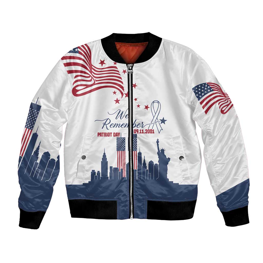 Patriot Day 911 Memorial Bomber Jacket American Flag and New York City Skyline Design - Wonder Print Shop