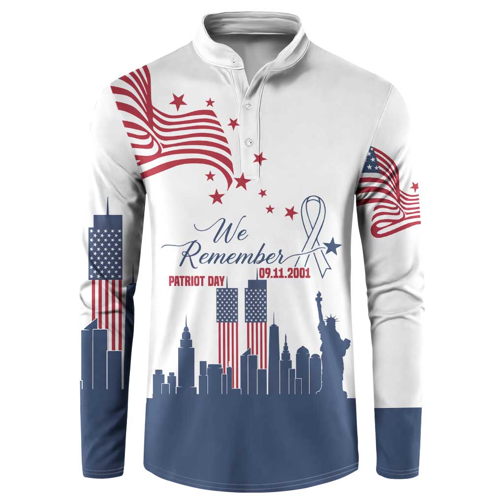 Patriot Day 911 Memorial Button Sweatshirt American Flag and New York City Skyline Design - Wonder Print Shop