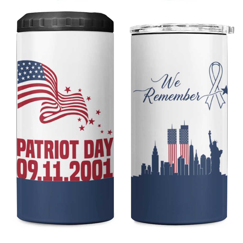 Patriot Day 911 Memorial 4 in 1 Can Cooler Tumbler American Flag and New York City Skyline Design - Wonder Print Shop