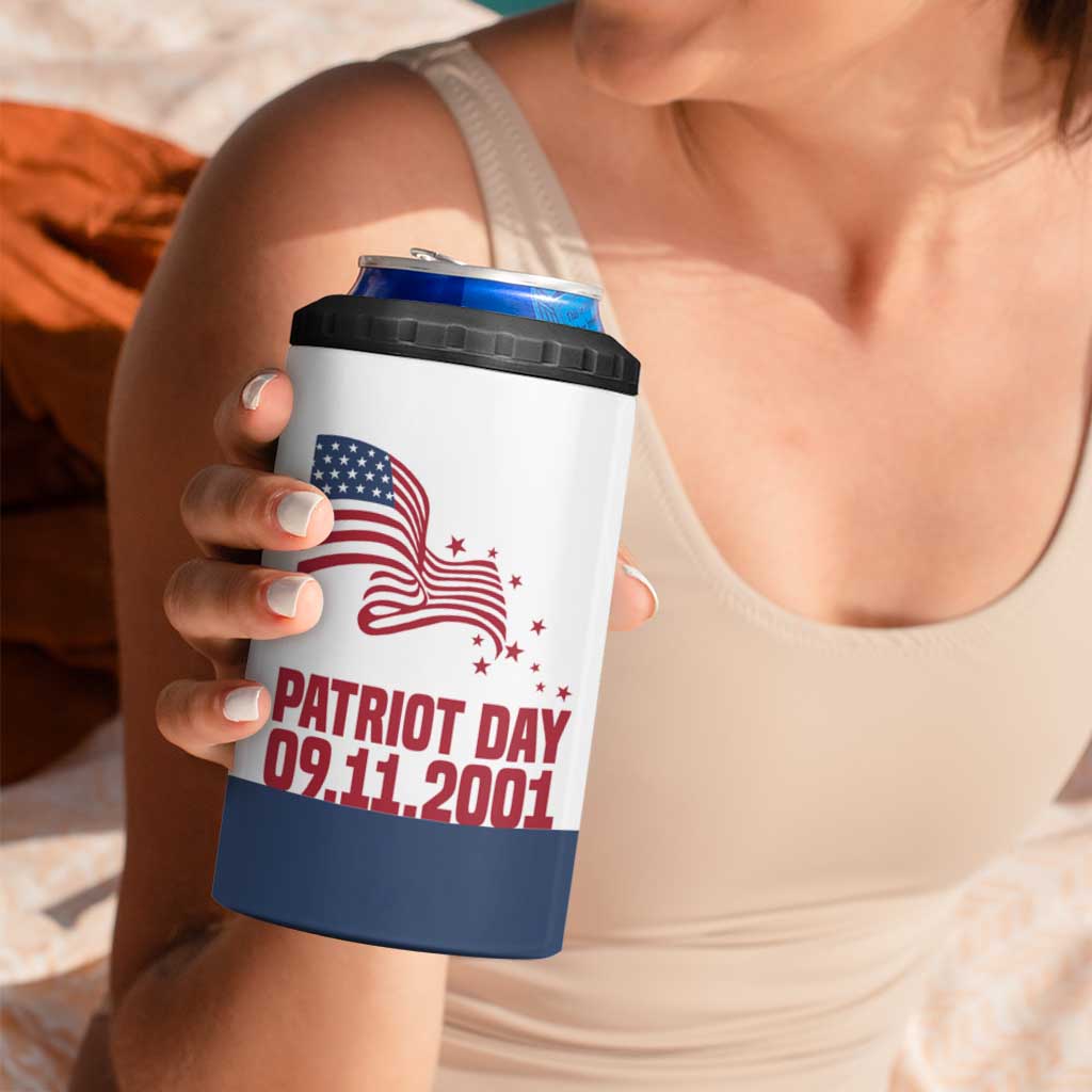 Patriot Day 911 Memorial 4 in 1 Can Cooler Tumbler American Flag and New York City Skyline Design - Wonder Print Shop