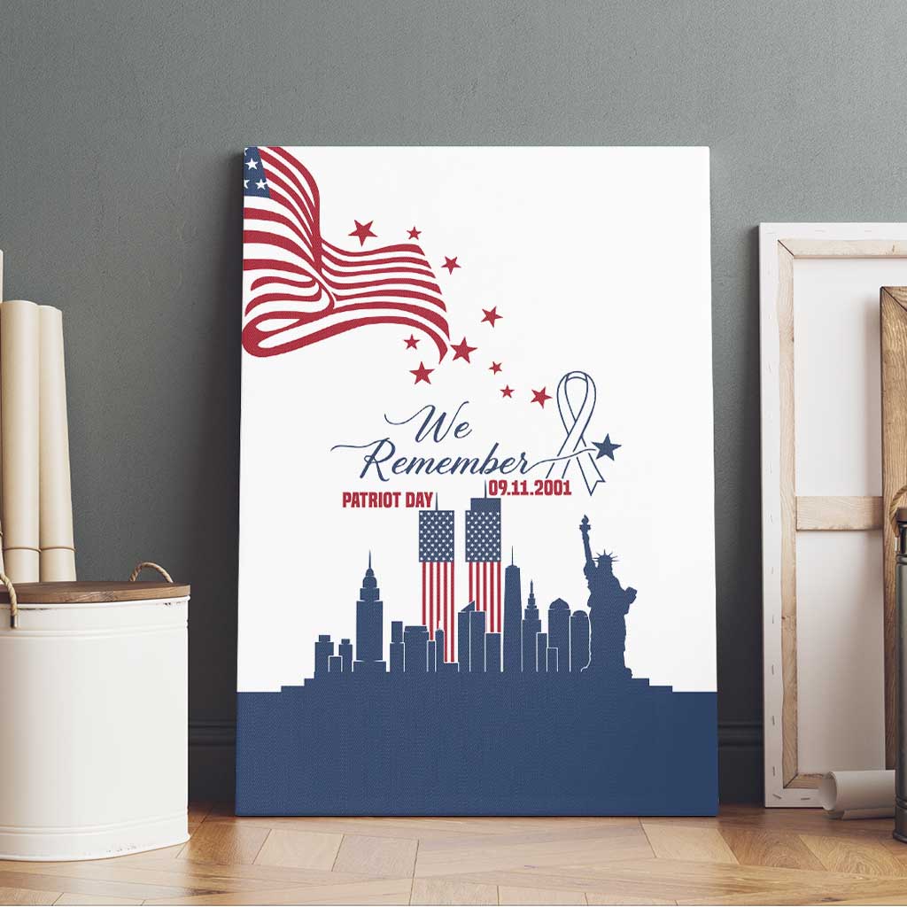 Patriot Day 911 Memorial Canvas Wall Art American Flag and New York City Skyline Design - Wonder Print Shop