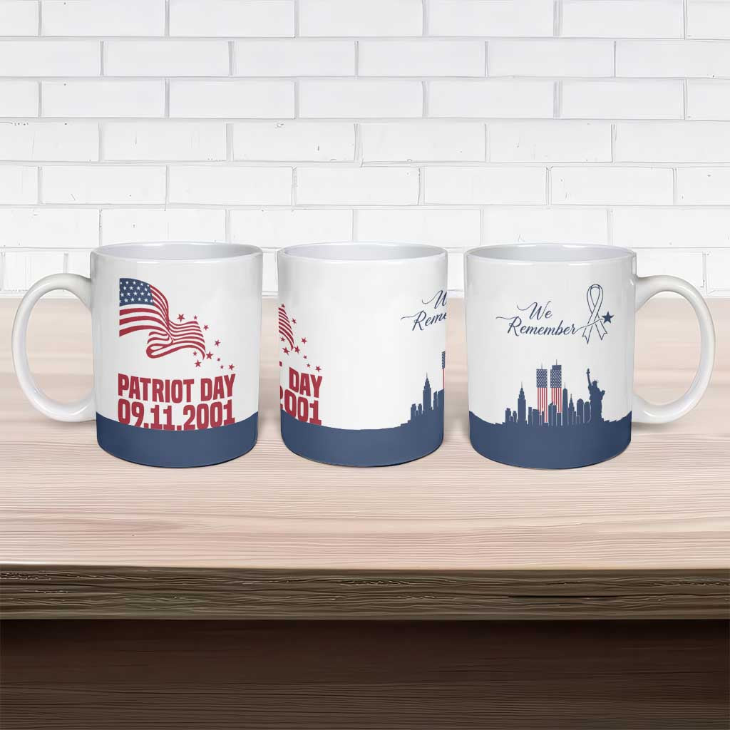 Patriot Day 911 Memorial Ceramic Mug American Flag and New York City Skyline Design - Wonder Print Shop