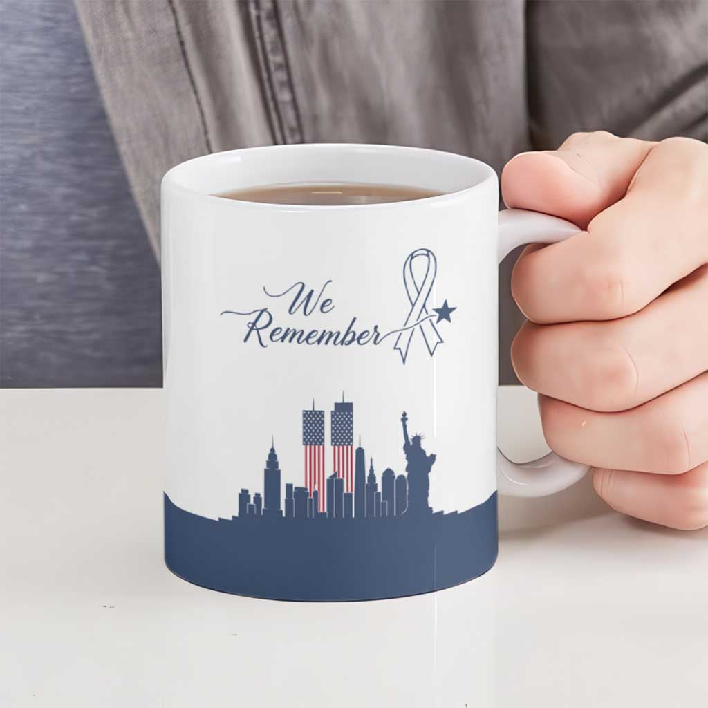Patriot Day 911 Memorial Ceramic Mug American Flag and New York City Skyline Design - Wonder Print Shop