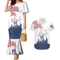 Patriot Day 911 Memorial Couples Matching Mermaid Dress and Hawaiian Shirt American Flag and New York City Skyline Design - Wonder Print Shop