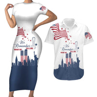 Patriot Day 911 Memorial Couples Matching Short Sleeve Bodycon Dress and Hawaiian Shirt American Flag and New York City Skyline Design - Wonder Print Shop