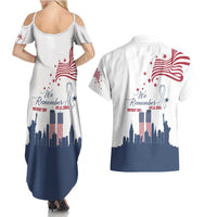 Patriot Day 911 Memorial Couples Matching Summer Maxi Dress and Hawaiian Shirt American Flag and New York City Skyline Design - Wonder Print Shop
