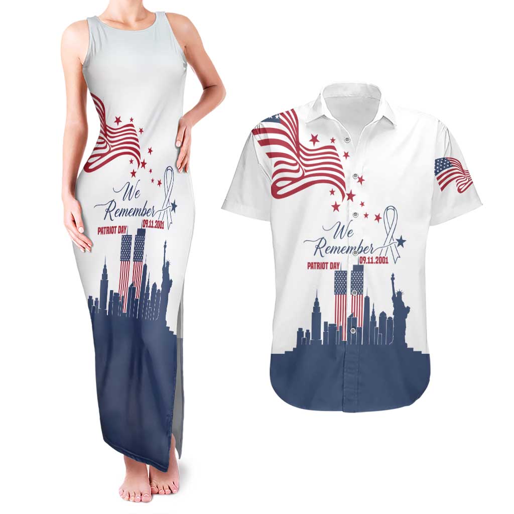 Patriot Day 911 Memorial Couples Matching Tank Maxi Dress and Hawaiian Shirt American Flag and New York City Skyline Design - Wonder Print Shop