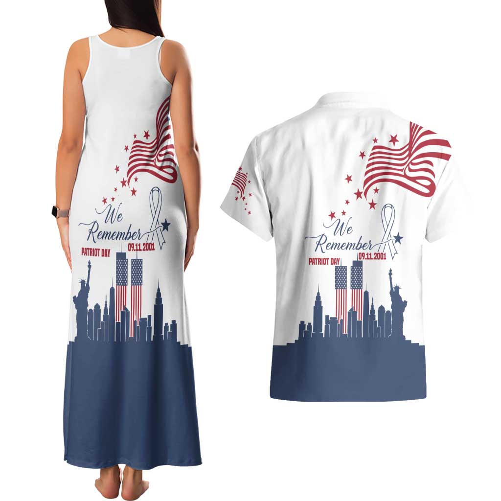 Patriot Day 911 Memorial Couples Matching Tank Maxi Dress and Hawaiian Shirt American Flag and New York City Skyline Design - Wonder Print Shop