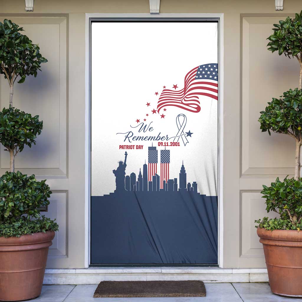 Patriot Day 911 Memorial Door Cover American Flag and New York City Skyline Design - Wonder Print Shop
