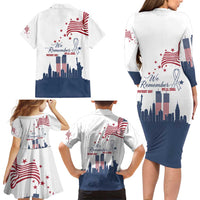 Patriot Day 911 Memorial Family Matching Long Sleeve Bodycon Dress and Hawaiian Shirt American Flag and New York City Skyline Design - Wonder Print Shop