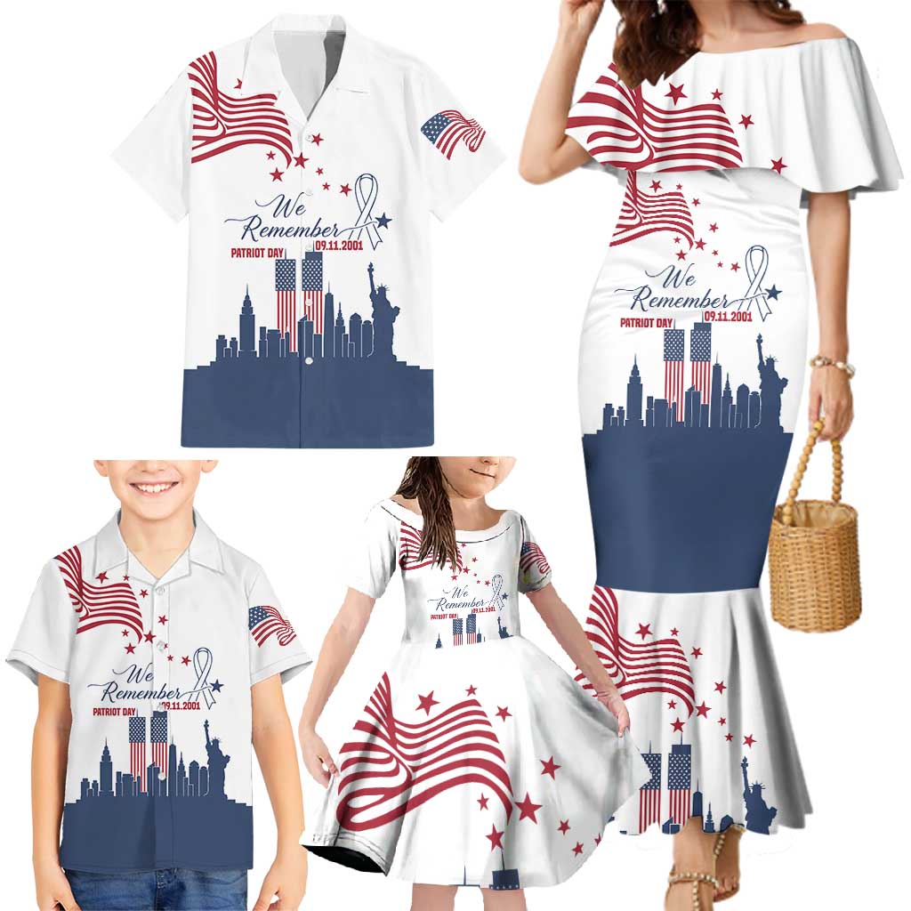 Patriot Day 911 Memorial Family Matching Mermaid Dress and Hawaiian Shirt American Flag and New York City Skyline Design - Wonder Print Shop