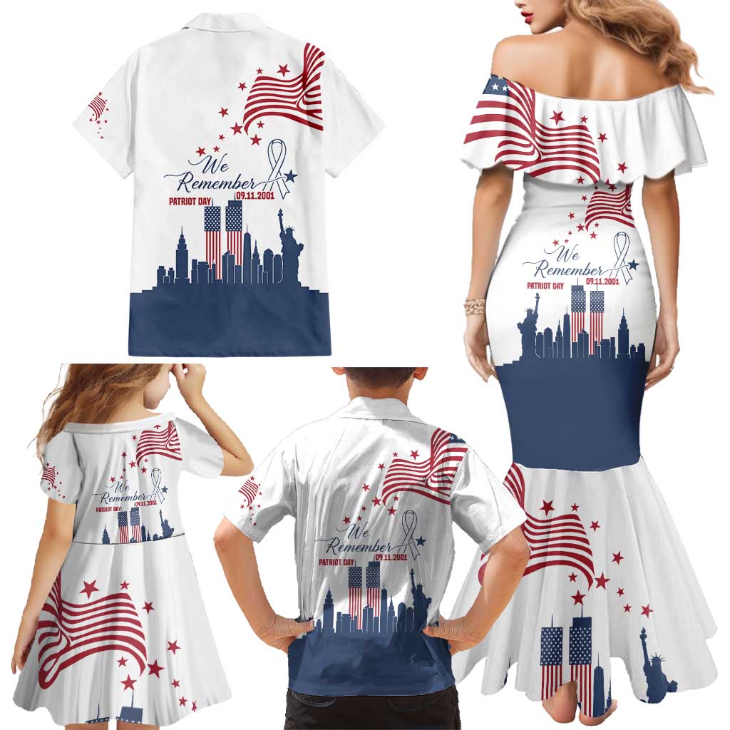 Patriot Day 911 Memorial Family Matching Mermaid Dress and Hawaiian Shirt American Flag and New York City Skyline Design - Wonder Print Shop