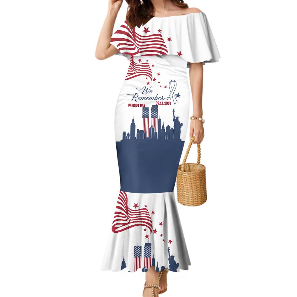 Patriot Day 911 Memorial Family Matching Mermaid Dress and Hawaiian Shirt American Flag and New York City Skyline Design - Wonder Print Shop