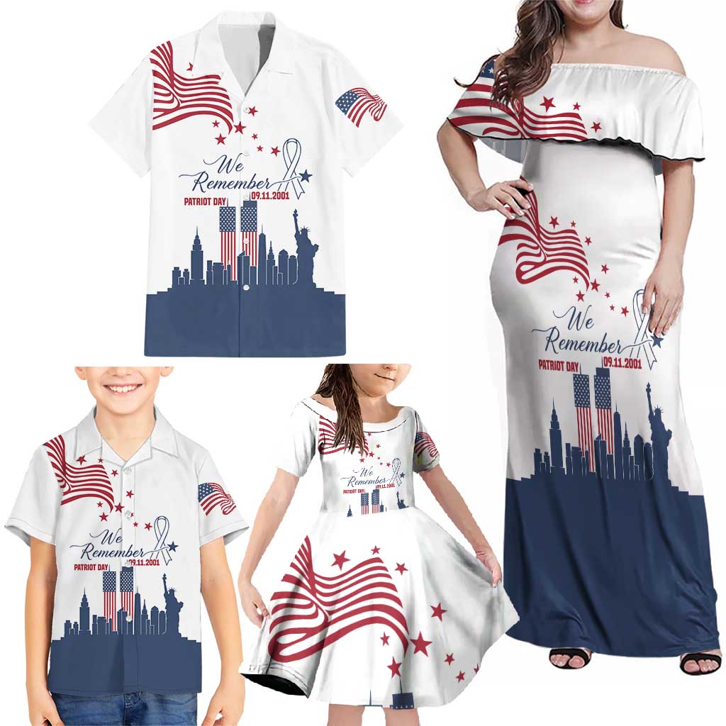 Patriot Day 911 Memorial Family Matching Off Shoulder Maxi Dress and Hawaiian Shirt American Flag and New York City Skyline Design - Wonder Print Shop