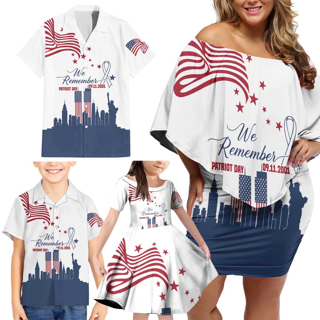 Patriot Day 911 Memorial Family Matching Off Shoulder Short Dress and Hawaiian Shirt American Flag and New York City Skyline Design - Wonder Print Shop