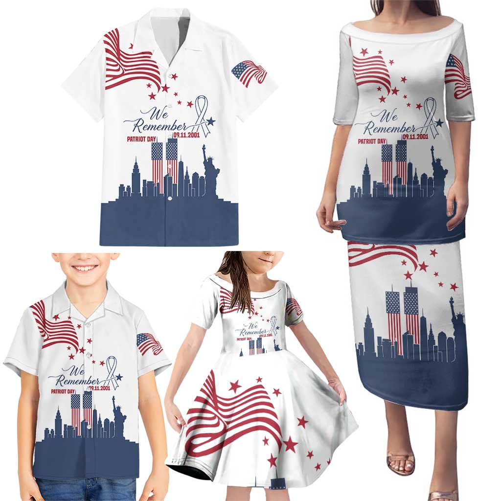 Patriot Day 911 Memorial Family Matching Puletasi and Hawaiian Shirt American Flag and New York City Skyline Design - Wonder Print Shop