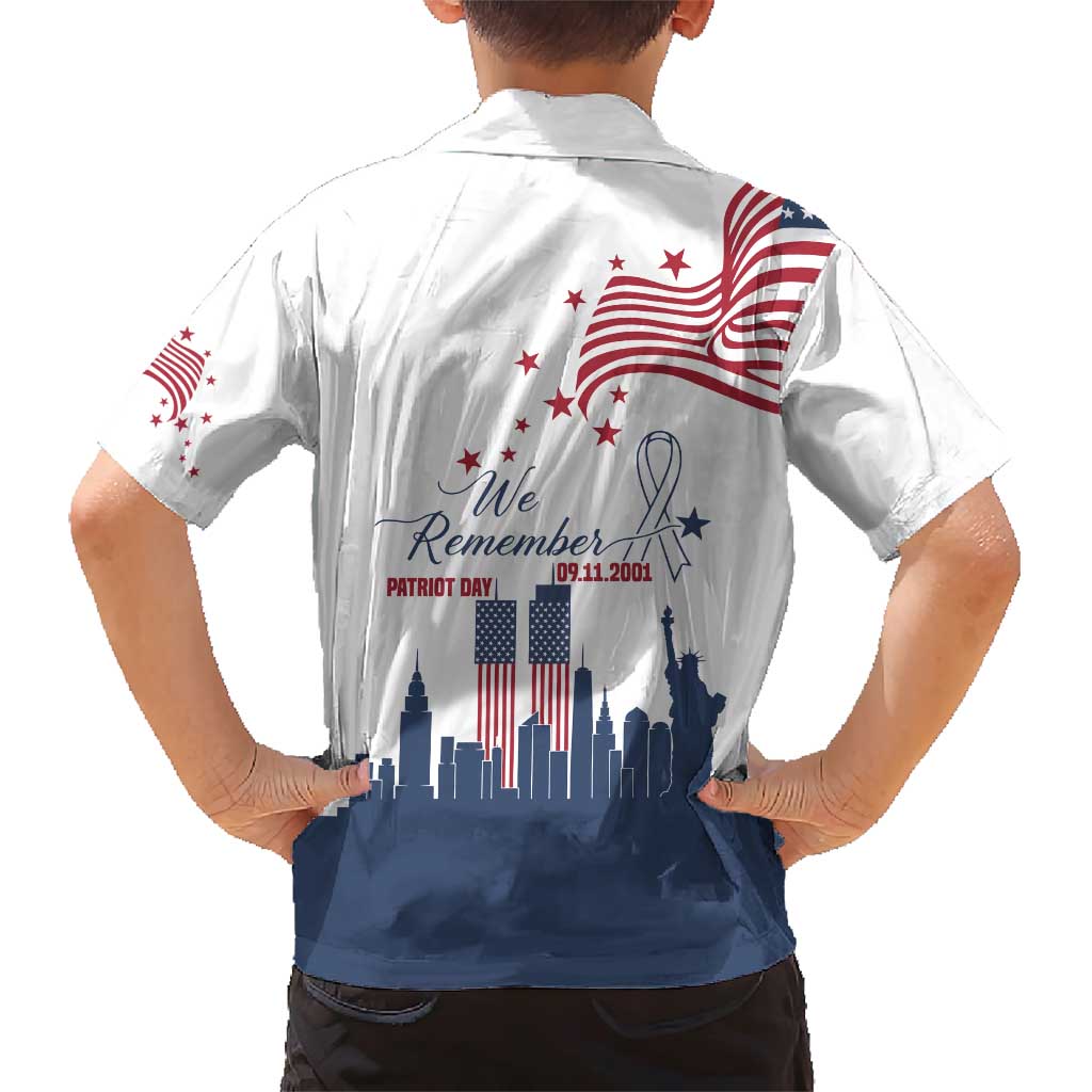 Patriot Day 911 Memorial Family Matching Short Sleeve Bodycon Dress and Hawaiian Shirt American Flag and New York City Skyline Design - Wonder Print Shop