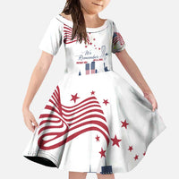 Patriot Day 911 Memorial Family Matching Short Sleeve Bodycon Dress and Hawaiian Shirt American Flag and New York City Skyline Design - Wonder Print Shop