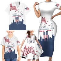 Patriot Day 911 Memorial Family Matching Short Sleeve Bodycon Dress and Hawaiian Shirt American Flag and New York City Skyline Design - Wonder Print Shop