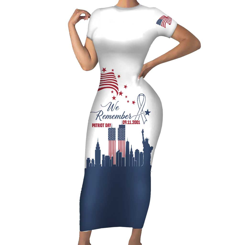 Patriot Day 911 Memorial Family Matching Short Sleeve Bodycon Dress and Hawaiian Shirt American Flag and New York City Skyline Design - Wonder Print Shop