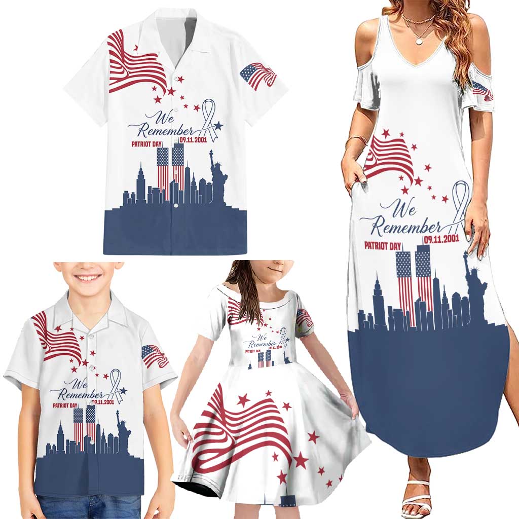 Patriot Day 911 Memorial Family Matching Summer Maxi Dress and Hawaiian Shirt American Flag and New York City Skyline Design - Wonder Print Shop