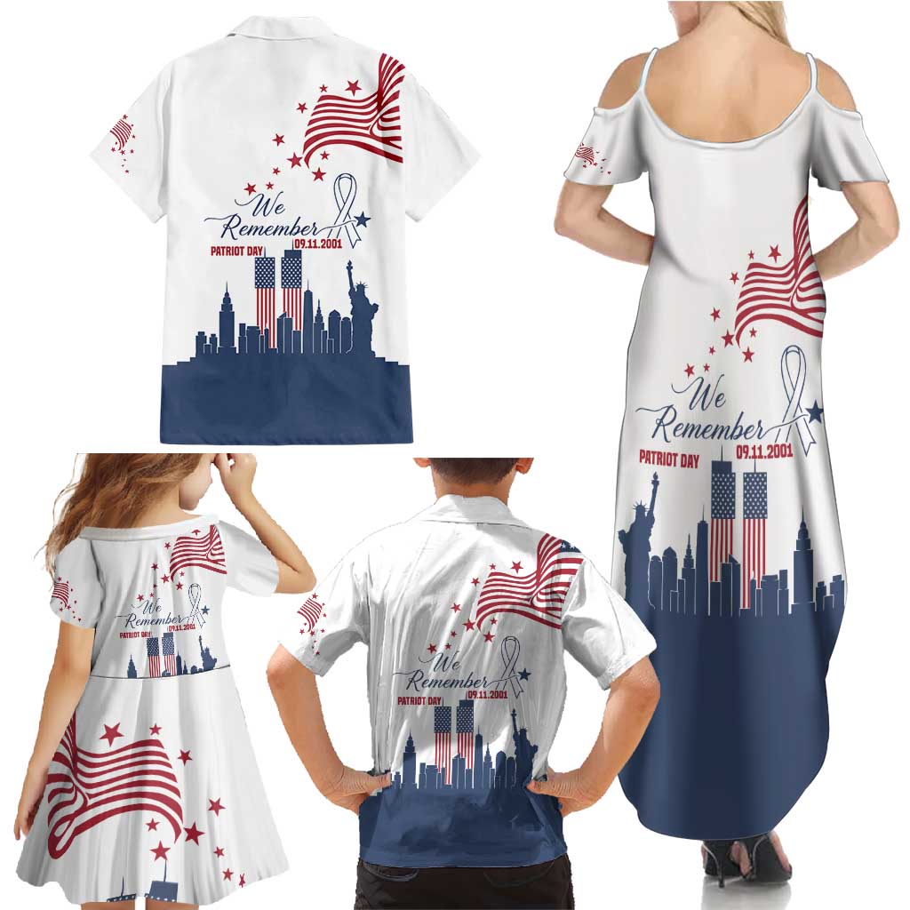 Patriot Day 911 Memorial Family Matching Summer Maxi Dress and Hawaiian Shirt American Flag and New York City Skyline Design - Wonder Print Shop