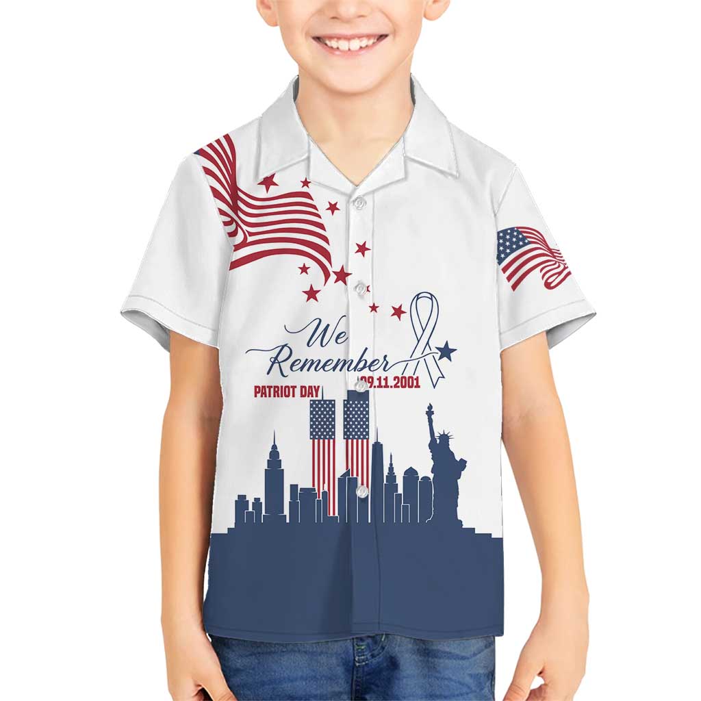 Patriot Day 911 Memorial Family Matching Summer Maxi Dress and Hawaiian Shirt American Flag and New York City Skyline Design - Wonder Print Shop