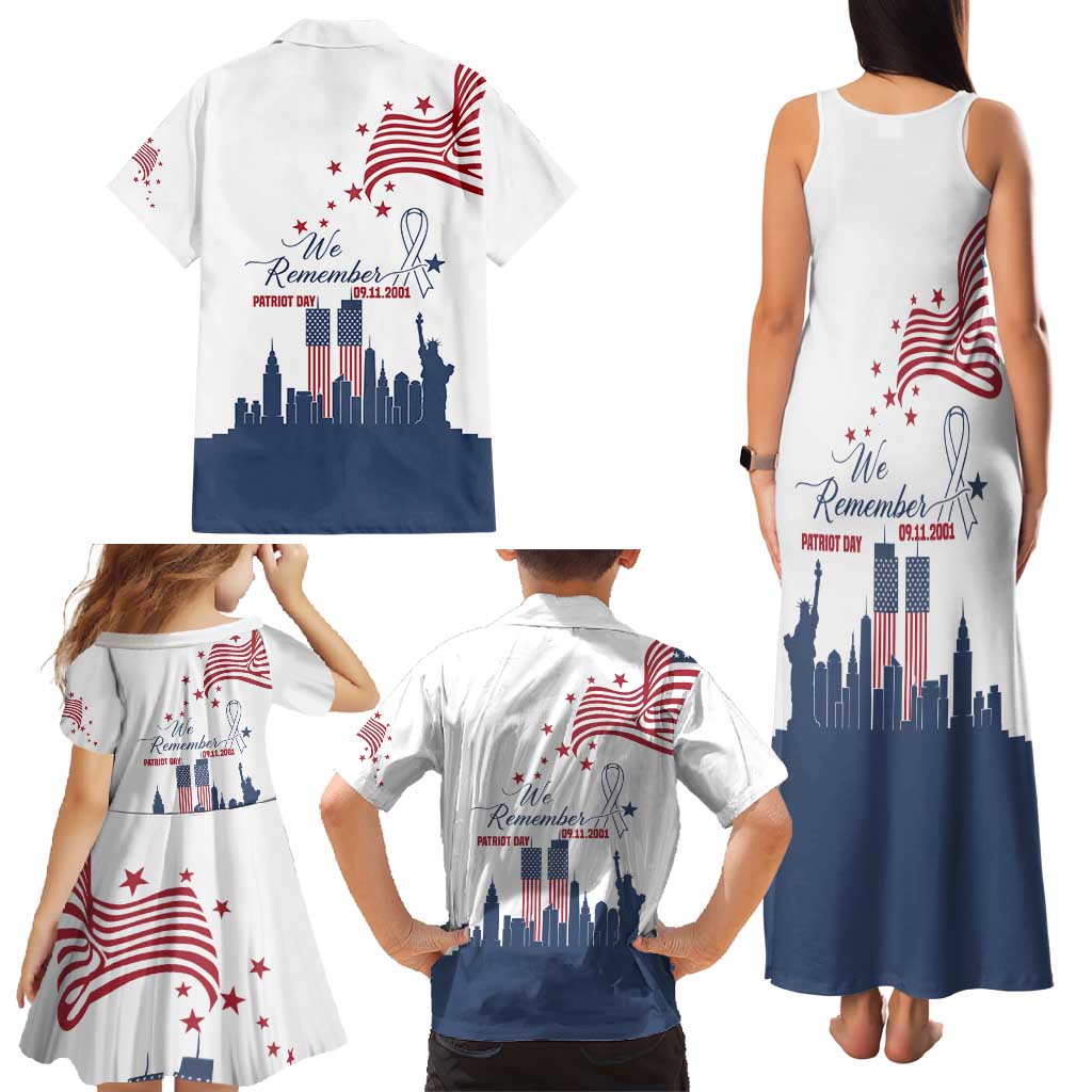 Patriot Day 911 Memorial Family Matching Tank Maxi Dress and Hawaiian Shirt American Flag and New York City Skyline Design - Wonder Print Shop