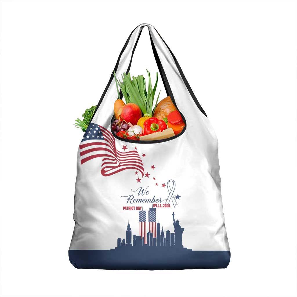 Patriot Day 911 Memorial Grocery Bag American Flag and New York City Skyline Design - Wonder Print Shop