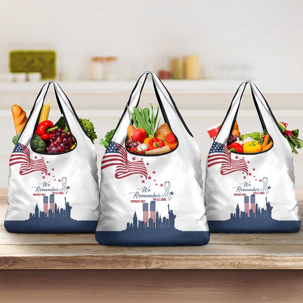 Patriot Day 911 Memorial Grocery Bag American Flag and New York City Skyline Design - Wonder Print Shop