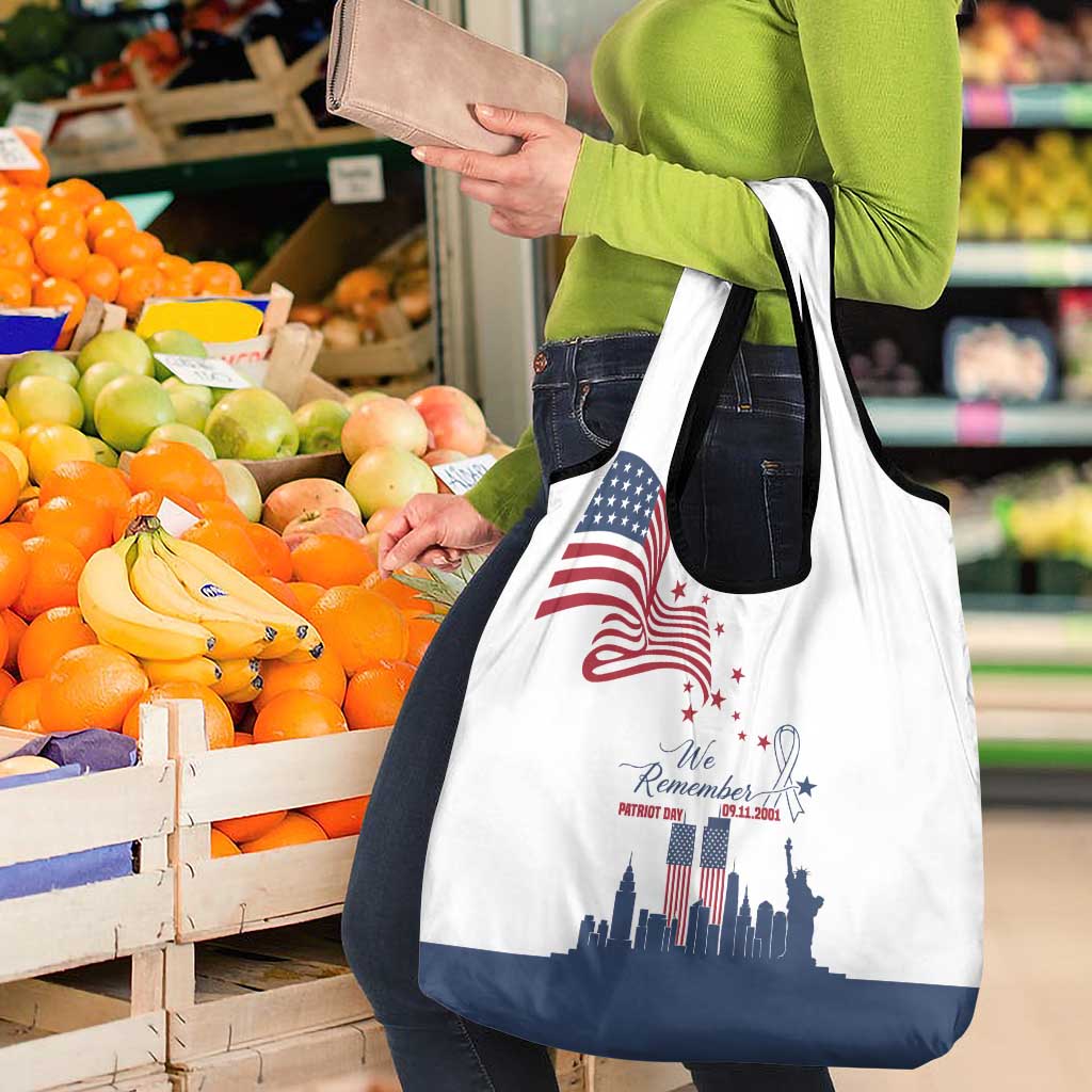 Patriot Day 911 Memorial Grocery Bag American Flag and New York City Skyline Design - Wonder Print Shop